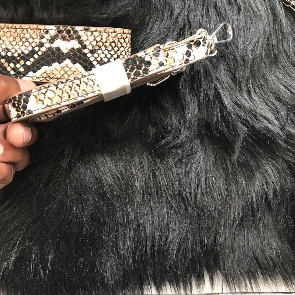 TAUPE LEATHER SHOULDER BAG SNAKESKIN PRINT STRAP